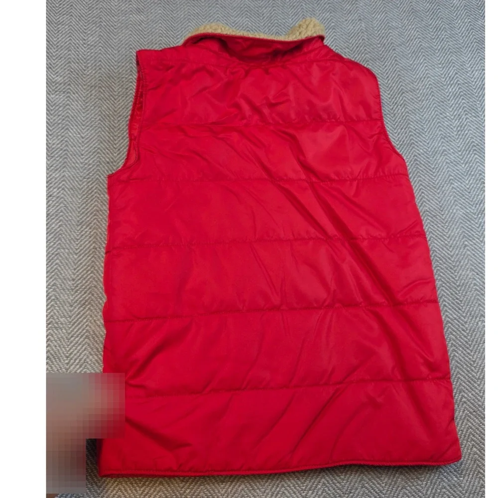Carters Kid Red Puffer Vest Sherpa Collar Buffalo Plaid Lining Size 7 3J219010